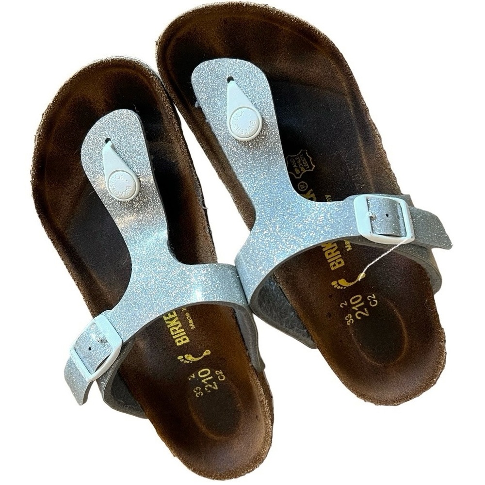 Birkenstock Gizeh silver t-strap sandals size 2 cork white sole